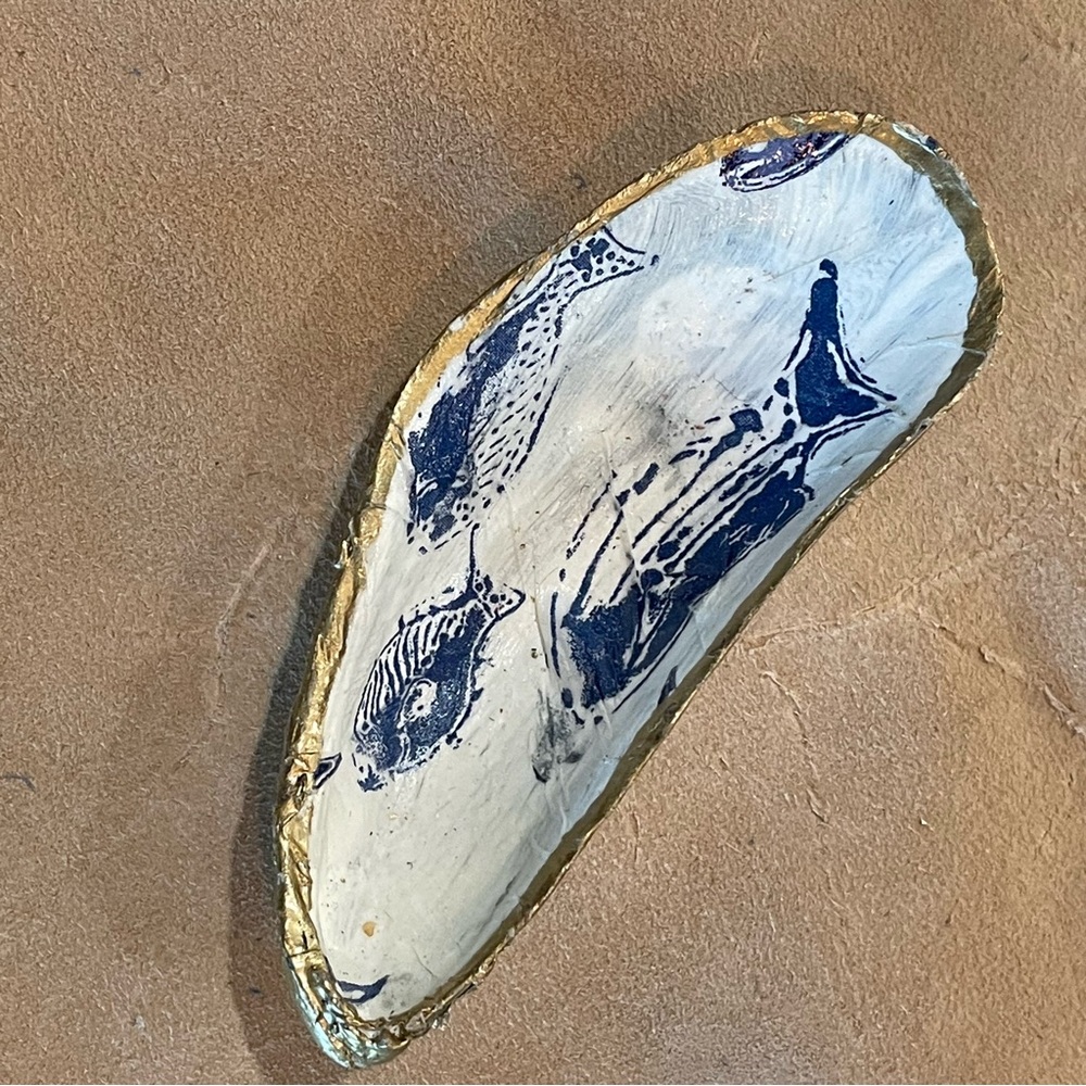 Set of 2 Gold and Blue Fish Design Trinket Dish